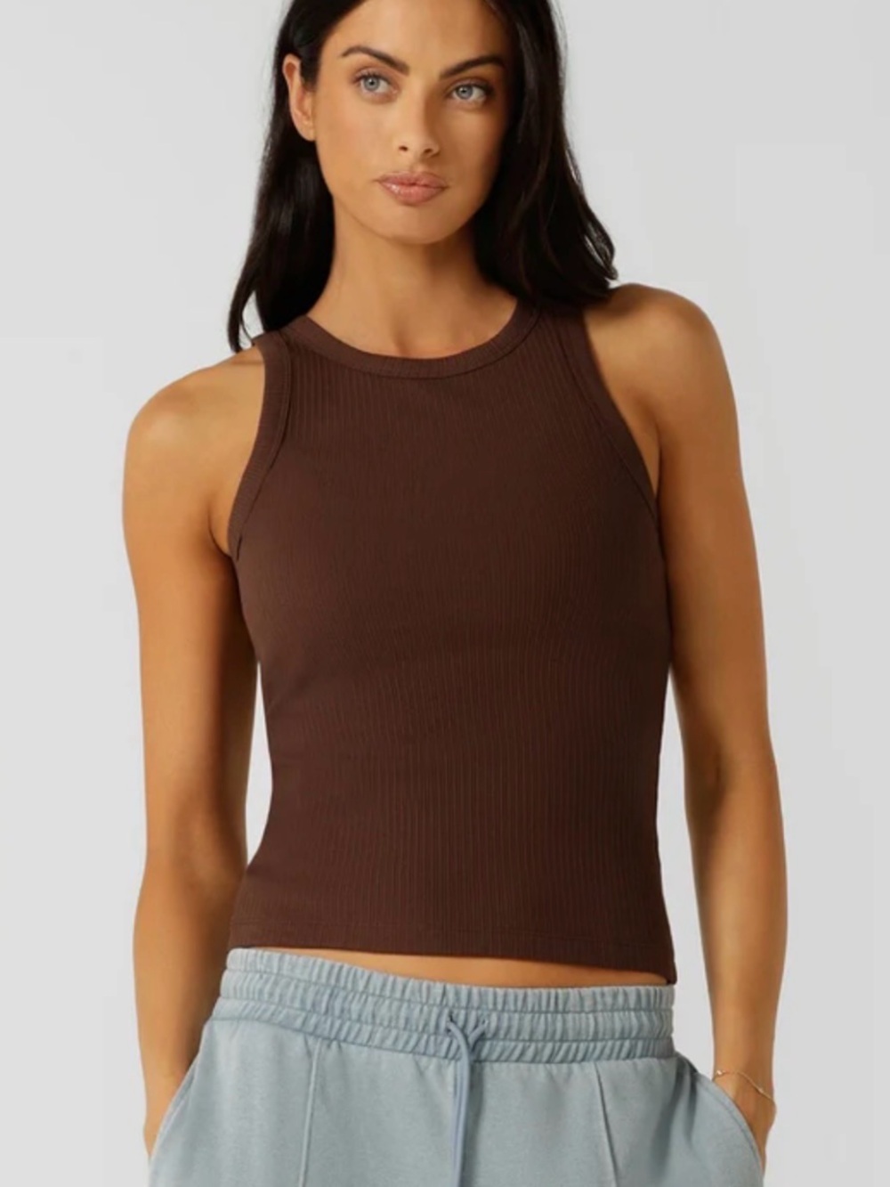 Vuori Ribbed Sleeveless Tank Top - Brown